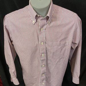 Brooks Brothers Dress Shirt 15.5 Non Iron Cinnamon Red Stripe Button Front Mens